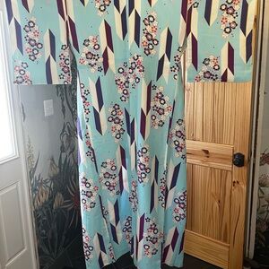 Light Blue Floral Geometric Vintage Japanese Kimono